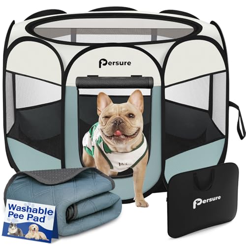 Dog Cat Playpen Indoor Outdoor for Puppy Pet Dogs Cat Recovery After Surgery, Dog Tent Crates Cage Indoor/Outdoor, Portable Pop Up Kennel with Carrying Case for Travel (Grey with Pad, Small) - color: Grey with Pad