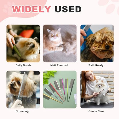 Grooming Pet Comb, 7.2Inch Dog Rat Tail Comb with Rounded Ends Cat Hair Trimmer Combs Knots Mats Loose Hair Removal (Purple), Intended for Small Dog Cat - color: Purple