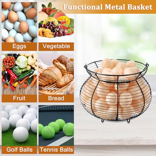 1 PCS Black Big Belly Wire Egg Baskets for Fresh Egg With Handle, Small Metal Wire Basket for Gathering Fresh Chicken and Duck Eggs, Hunting Basket Egg Holder Countertop - style: Oval-1 Pack