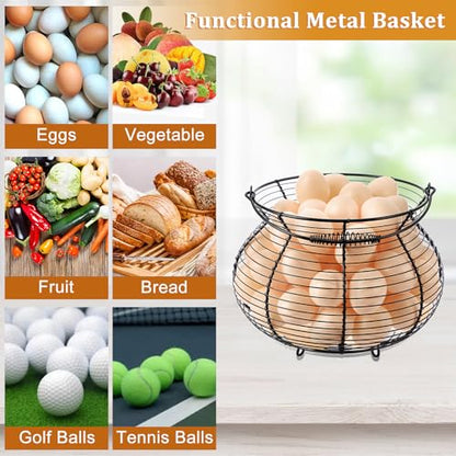 1 PCS Black Big Belly Wire Egg Baskets for Fresh Egg With Handle, Small Metal Wire Basket for Gathering Fresh Chicken and Duck Eggs, Hunting Basket Egg Holder Countertop - style: Oval-1 Pack
