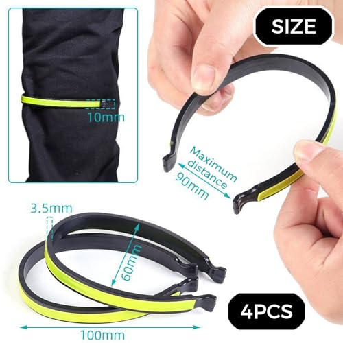 4pcs High Visibility Pant Cuff Clips for Cycling, Reflective Elastic Ankle Bands to Secure & Protect Trousers from Bike Chain, Bicycle Safety Gear for Night Riding, Running, Outdoor