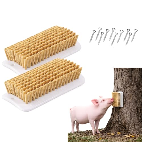 2Pcs Pet Pig Toy, Mini Pigs Self Grooming and Scratch Brush, Engaging and Fun Pig Toys, Reduces Stress, Easy Install for Pens, Barns, or Yards