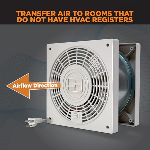 Suncourt ThruWall Room-to-Room Transfer Fan — Quiet Through Wall Vent Fan Improves Air Circulation Between Rooms 100-275 Sq. Ft. | 10’ Power Cord, 2-Speed (TW408) - size: Up to 130 CFM-Corded