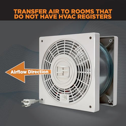 Suncourt ThruWall Room-to-Room Transfer Fan — Quiet Through Wall Vent Fan Improves Air Circulation Between Rooms 100-275 Sq. Ft. | 10’ Power Cord, 2-Speed (TW408) - size: Up to 130 CFM-Corded