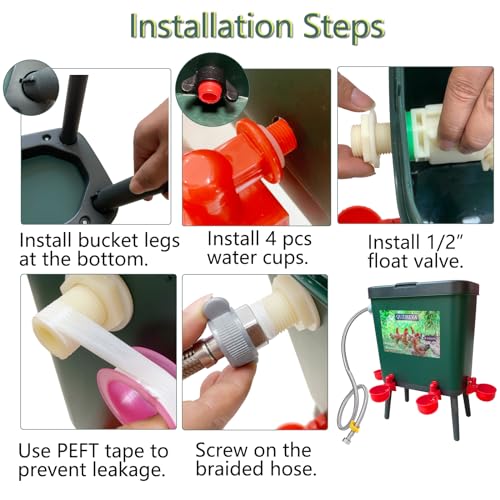Automatic Chicken Waterer Self-Filling Float Controlled Poultry Water Feeder 4 Gallon Free-Standing Chicken Water Fountain Dispenser Auto Chicken Watering System Pigeon Bird with Hose and Water Cups