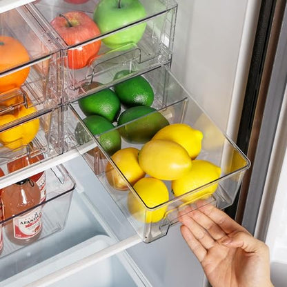 Vtopmart 8 Pack Stackable Storage Drawers,Clear Acrylic Drawer Organizers with Handles, Easily Assemble Containers for Fridge, Bathroom,Kitchen Undersink,Cabinet,Pantry Organization and Storage - size: 8Pack 4.4"H-with Dividers