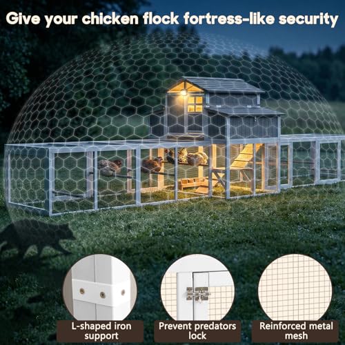Extra Large Wooden Chicken Coop with Dual Runs for 6–10 Chickens, 2-Tier Elevated Hen House with Nesting Boxes, Expandable Connected Runs, Reinforced Frame, Slide-Out Tray, Grey - color: Grey