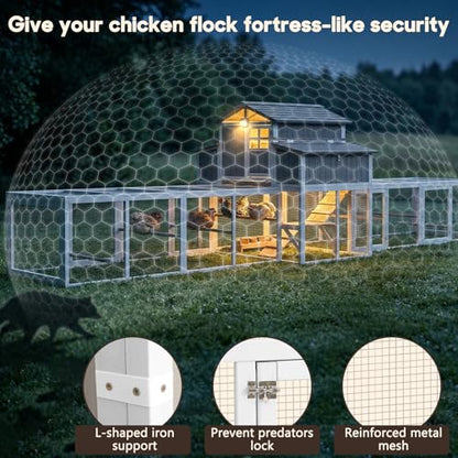 Extra Large Wooden Chicken Coop with Dual Runs for 6–10 Chickens, 2-Tier Elevated Hen House with Nesting Boxes, Expandable Connected Runs, Reinforced Frame, Slide-Out Tray, Grey - color: Grey