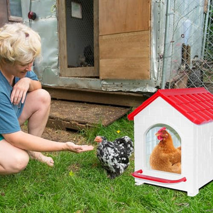 Chicken Nesting Box, Waterproof Plastic Chicken Coop with Washable Nesting Pad, Nesting Box for Hens/Ducks/Rabbits and Poultry - color: Red