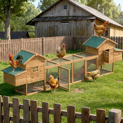 161.4" Large Chicken Coop, Outdoor Chicken House for 6-8 Chickens, Wooden Hen House with Run, Nesting Box, Chicken Cage, Ramp, Tray, Rabbit Hutch for Small Animals - size: 161.4"L x 26.0"W x 44.5"H