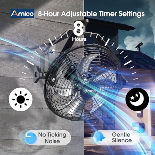 Amico 12 Inch Wall Mount Fan with Remote, 9-Speed Industrial Metal Fan, High Velocity Wall Fan with Brushless DC Motor, 1050 CFM Commercial Fans for Garage, Greenhouse, Warehouse, shop, Patio, Outdoor - size: 12 Inch