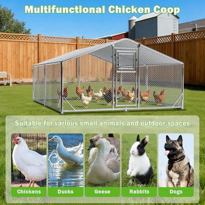 10x13FT Metal Chicken Coop, Dutch Door Chicken Run with Chicken Perch, Cover and Chicken Wire, Walk in Duck Pen for Backyard Poultry and Pet Farming - size: 2 Unit Coop With Chicken Perch