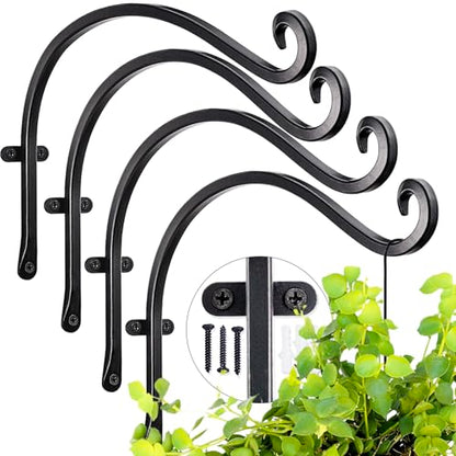 AJART Hanging Plant Hanger Outdoor: 12-Inch Metal Bird Feeder Wall Hooks - 4 Pieces Black Plant Bracket Hook for Hanging Flower Baskets - size: 12 Inch, style: Plant Hooks