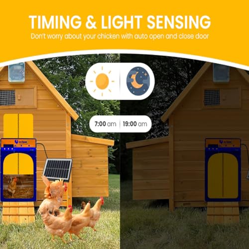 Automatic Chicken Coop Door,Solar Powered Door Opener With Adapter,4 Modes With Timer & Light Sensor & Remote Control,Anti-Pinch Design,Aluminum Waterproof Electric Coop Door