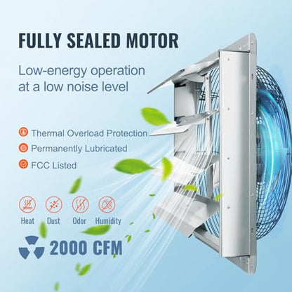 VEVOR Shutter Exhaust Fan, 16'' with Various Speeds, AC-motor, 2000 CFM, Wall Mount Attic Fan, Ventilation and Cooling for Greenhouses, Garages, Sheds, FCC - size: 16 Inch