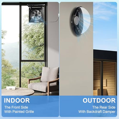 10 Inch Exhaust Fan with Switch, 1236 CFM Powerful Through Wall Exhaust Fan with Damper, Potable Window Exhaust Fans, Small Fume Extractor Ventilation Fan for Attic, Shop, Smoking Room, Ceiling