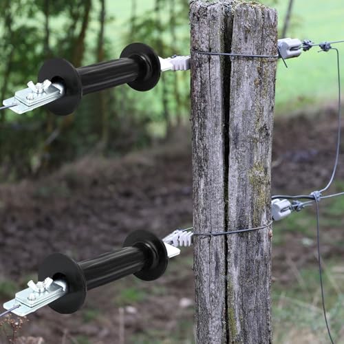 Geelin 5 Pcs Heavy Duty Electric Gate Handles Rubber Insulated Gate Handle Black Electric Fence Insulators with Spring for Farm Commercial Residential