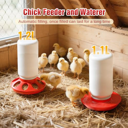 Pawaboo 7-in-1 Chicken Brooder Box for Chick Starter Kit, Includes Chicks Perches, Chicken Feeders, Chick Waterers, Chickens Feeding Spoon, Chicks Supplies (Brooder Set), Red + Wood Color - color: Red + Wood Color