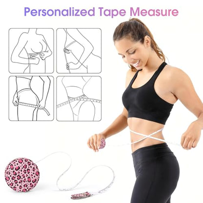 Retractable Mini Tape Measure, Auto-Retract, Premium Leather Tape Measure, Dual-Sided Ruler, Ideal for Fabric Cutting, Body Measurements, and Handicrafts (Leopard Print) - color: Leopard Print