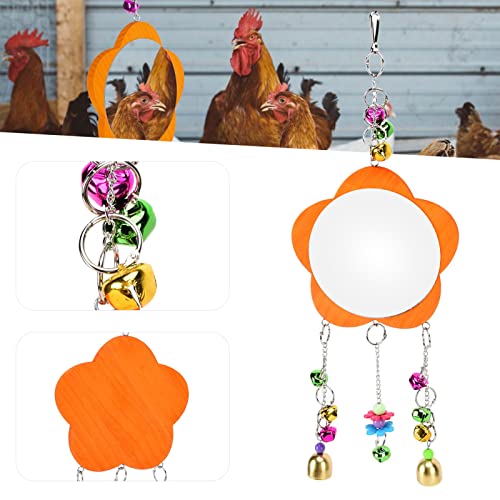 Pet Chicken Mirror Toy with Chain of Colored Bells, 18.9 Inch, Broken, Safe Materials - Interactive Entertainment, Musical Bell Feature, Engages Pet Chickens