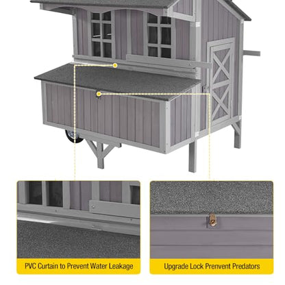Aivituvin Large 48.6" Chicken Coop with Wheels - Weatherproof Wooden Hen House for 4-6 Chickens, Includes Large Nesting Box & Easy-Clean Tray - size: 48.6"L x 41.0"W x 51.2"H