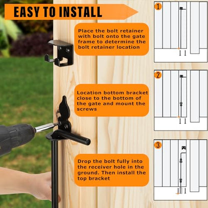24" Heavy Duty Cane Bolt Gate Drop Rod-Steel Gate Ground Latch Designed for Wood Metal Vinyl Gates or Double Doors Fence Applications-2 Pack - size: 24 Inch-2 Pack