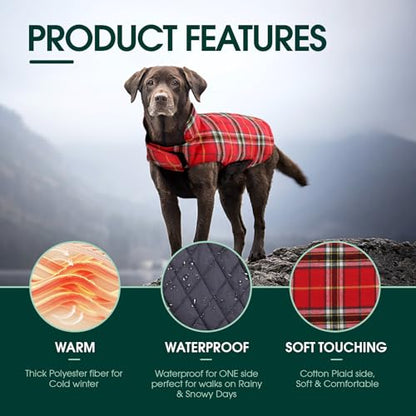 Kuoser Warm Dog Coat, Waterproof Dog Jacket for Extra Large Dogs, Adjustable Durable XL Doggie Winter Coat Reversible Cozy Puppy Cold Weather Apparel from Small to Large Breed, Bright Red XL - color: Bright Red, size: X-Large (Pack of 1)