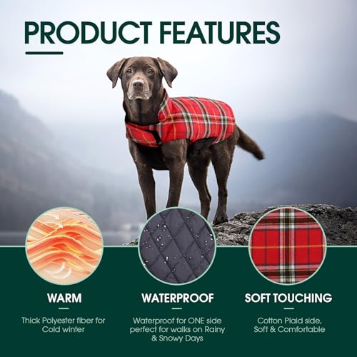 Kuoser Waterproof Dog Coat, Reversible Dog Jacket for Medium Dogs, Adjustable Durable Doggie Winter Coat Warm Puppy Cold Weather Apparel from Small to Large Breed, Bright Red M - color: Bright Red, size: Medium (Pack of 1)