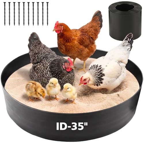 Large Chicken Dust Bath Tub, 5.9''H Bottomless Design, PE Material, Adjustable Dust Bath for Chickens, Chicken Coop Cleaner Container,Essential Chicken Coop Accessory (35"-ID) - size: 35"-ID