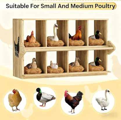 Chicken Nesting Box, 8 Compartment Wooden Nesting Boxes for Chickens with Perches, Floor/Stand/Wall Mount Large Chicken Nesting Boxes for Small & Medium Poultry - size: 8 Compartment