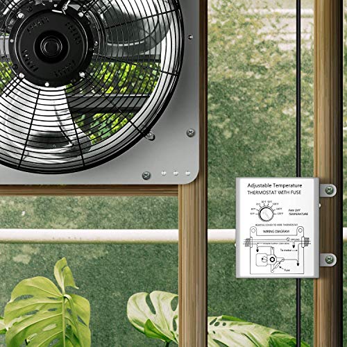 iPower 12 Inch Wall Mounted Shutter Exhaust Fan with Temperature Controller and Power Cord Kit, Aluminum, 1600 RPM, 940 CFM, for Attic, Garage, Louvered Vent, Plant, Greenhouse, Silver - size: 12 Inch, style: Temp Controller Exhaust Fan(with Power Cord)