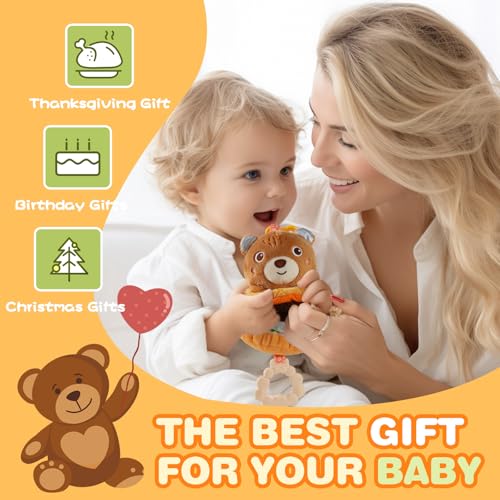 Jollybaby Baby Musical Pull String Hanging Toys for Stroller Car Seat Crib Play Gym, Plush Stuffed Hamburg Bear Toy for Carseat with Music Teether Crinkle, Sensory Toy for 0-6-12-18 Months Baby Gifts - style: Bear