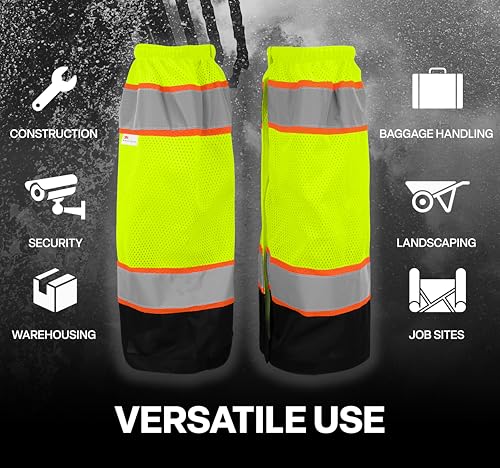 GGS Leg Gaiters - High Visibility Mesh with Reflective Tape, Lightweight Safety Gear for Hunting, Construction/Roadwork, Outdoor Projects, Universal Fit, Yellow/Green - color: High-visibility Yellow/Green, style: Mesh Polyester