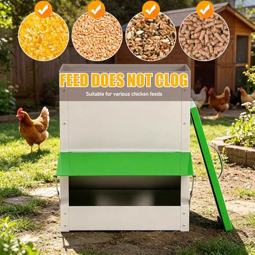 25LBS Automatic Chicken Feeder No Waste, Outdoor Automatic Duck Feeders and Wall Mount Chicken Feeders, Poultry Feeder Suitable for Chickens Ducks Turkeys