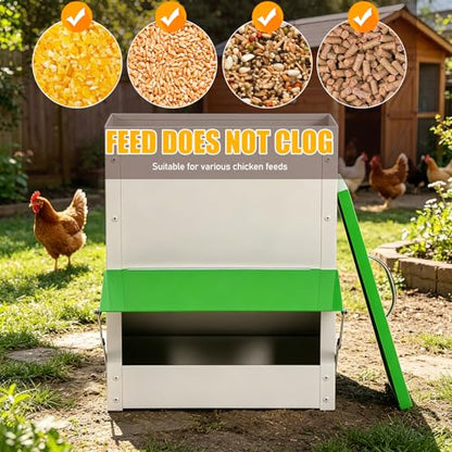 25LBS Automatic Chicken Feeder No Waste, Outdoor Automatic Duck Feeders and Wall Mount Chicken Feeders, Poultry Feeder Suitable for Chickens Ducks Turkeys