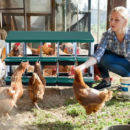 GarveeHome 2-Tier Chicken Nesting Box, 10 Compartment Metal Chicken Laying Boxes with Waterproof Roof ＆ Removable Trays for Hens, Poultry，Easy Egg Collection - color: Green, size: 54.9"L x 17.7"W x 8.1"H