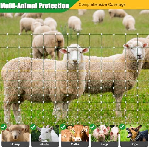 47"x164' Portable Electric Fence Netting & 0.25J Solar Energizer All-in-One Kit for Goats, Sheep, Gardens, Beehives, Dogs, and More for Livestock, Farms, Backyards and Ranches