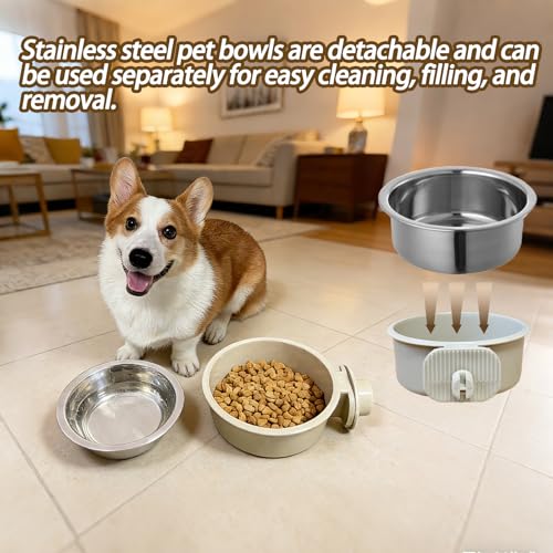 kathson Lightweight Stainless Steel Pet Bowls, Removable Crate Dog Bowl Hanging Pet Food Water Feeder Bowl, Cage Coop Cup for Puppy Cat Rabbit Ferret Birds Guinea Pigs (4pcs) - size: 4pcs