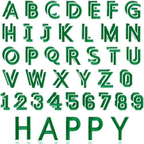 ASTARON 72 Pcs Iron on Letters and Numbers Patches, 1.5 Inch Letters A-Z Numbers 0-9 Embroidered Applique Patches Alphabet Cloth Patch for Clothes, Bags, Socks, Jeans, Hat, DIY Accessories(Green) - color: Green