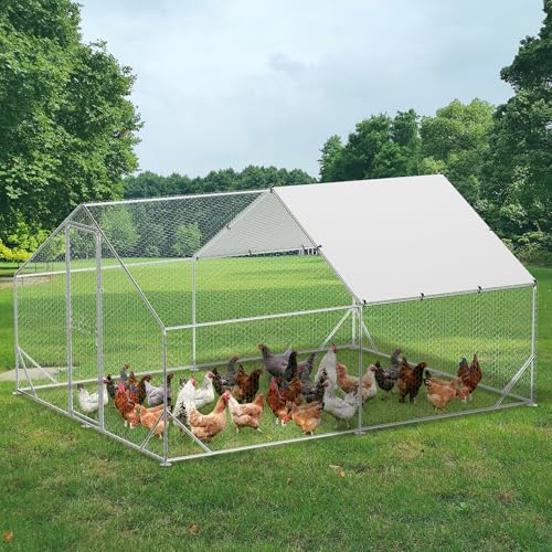 Large Metal Chicken Coop, 13.1'L x 9.8'W x 6.6'H Walk-in Poultry Cage, Chicken Run Pen House with Waterproof & Anti-Ultraviolet Cover Chicken Coop Run for Outdoor Backyard Farm - size: 118.1"L x 157.5"W x 78.7"H