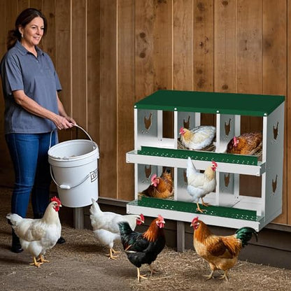 Heavy-Duty Galvanized Steel Chicken Nesting Box – 6 Large Vented Compartments, Rollout Egg Collection, Rustproof, Easy Clean & Install – Green - color: Green, size: 6-Holes