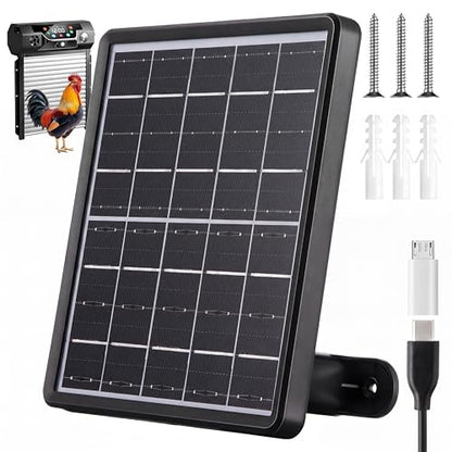 Saillong 5W Solar Panel for Chicken Coop Door with Micro USB & USB-c Port; 11.5ft Cable Solar Panel Charger for Automatic Chicken Coop Door, 360° Adjustable Bracket, Waterproof