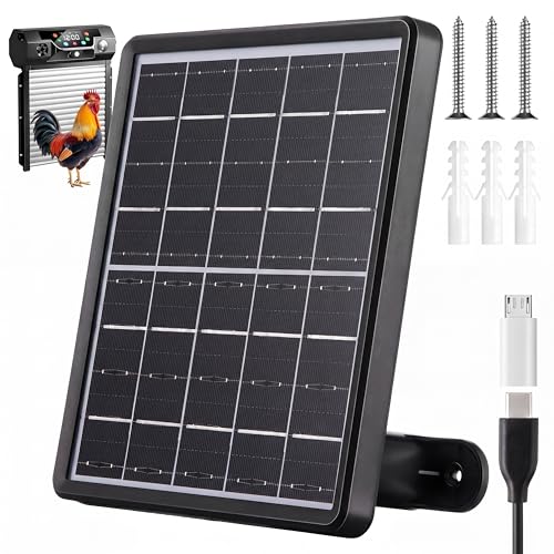 Saillong 5W Solar Panel for Chicken Coop Door with Micro USB & USB-c Port; 11.5ft Cable Solar Panel Charger for Automatic Chicken Coop Door, 360° Adjustable Bracket, Waterproof