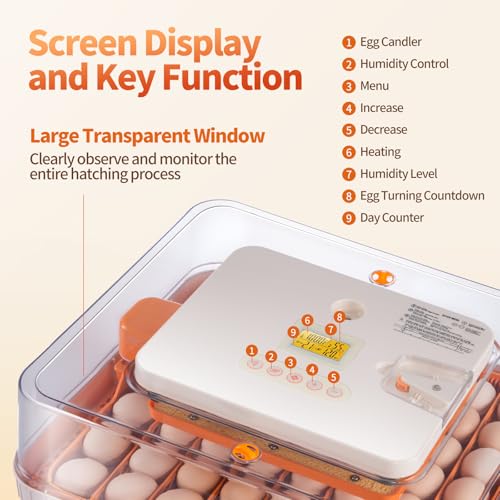 SmarketBuy 56 Egg Incubators for Hatching Eggs, Automatic Egg Turning and Humidity Temperature Control, Egg Candler, 360° Viewing Incubator for Hatching Chicken, Ducks, Goose, Quail