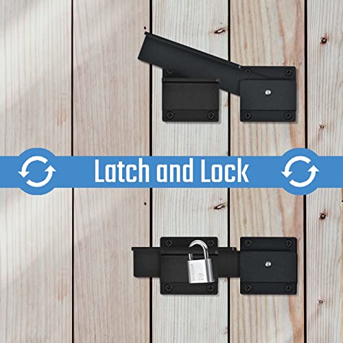 1Pack Flip Gate Latch Lock with Padlock Hole, 3.5mm Aluminum Alloy Door Latch for Outdoor Wooden Fence, Swing Open Gate, Double Gate, Barn Door, Shed, Vinyl Fence, Yard, Black