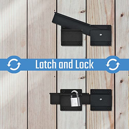 1Pack Flip Gate Latch Lock with Padlock Hole, 3.5mm Aluminum Alloy Door Latch for Outdoor Wooden Fence, Swing Open Gate, Double Gate, Barn Door, Shed, Vinyl Fence, Yard, Black