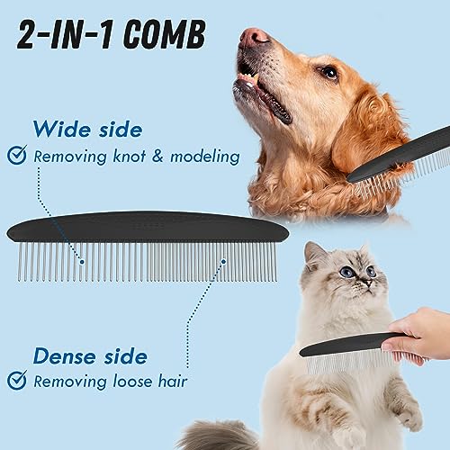 Docrok Pet Grooming Combo: Undercoat Rake, Dematting Deshedding Brush for Long-Haired Dogs and Cats, Black - color: Black