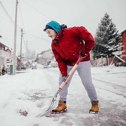 Aluminum Snow Shovel Driveway Snow Removal Tools Wide Grain Shovels | Light weight Aluminium Shovel Head, Large Capacity,Sturdy Wooden Handle,Snow Removal Tools,For Grain Transporting - style: Garden