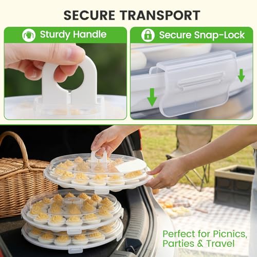 HANSGO Deviled Egg Containers with Lid, 3PCS Deviled Egg Platter Carrier Holder Trays with 66 Slots for Festival Party and Home Kitchen, White - color: 3PCS White
