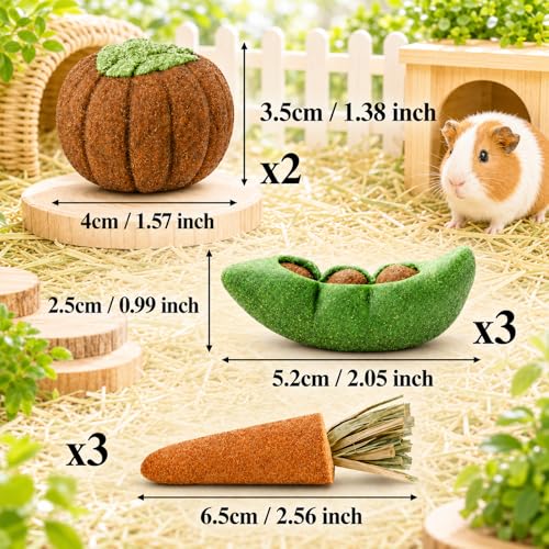HERCOCCI 8Pcs Guinea Pig Chew Toys, Hamster Toys Prevent Excessive Teeth Growth Natural Vegetables Carrot and Timothy Grass for Guinea Pig Rabbit Chinchillas Gerbil